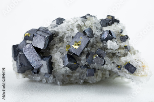 Foto Pyrite and galena absorbed by quartz ,natural crystal,Close-up
