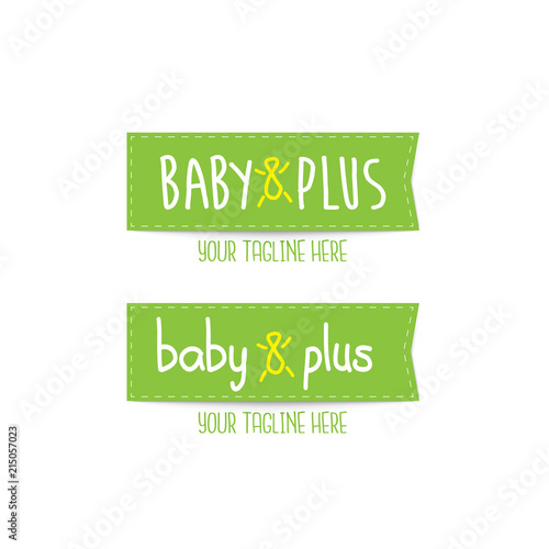 Green Baby & Plus colourful fun vector logo template tag style, logo for business, pre-educational, baby care and industrial