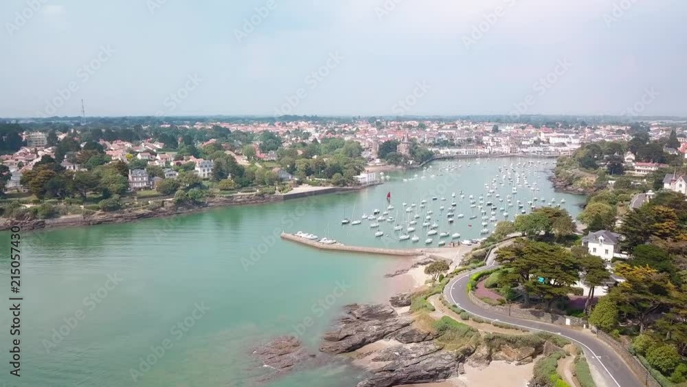 Aerial view of pornic harbor with castle Aerial view of pornic harbor with castle