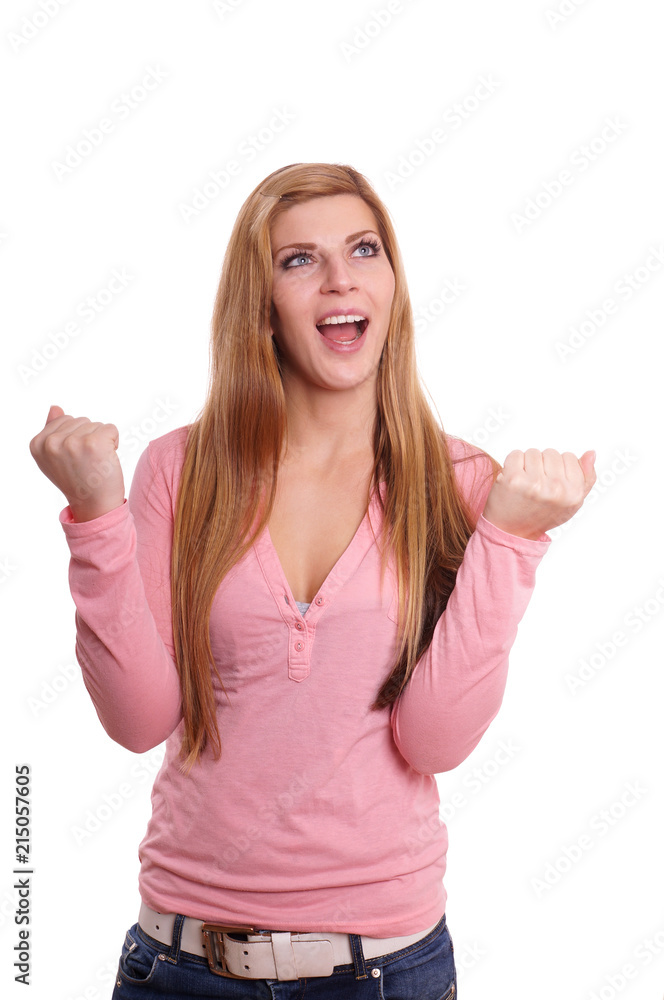 jubilant young woman rejoicing and looking up jubilant young woman rejoicing and looking up
