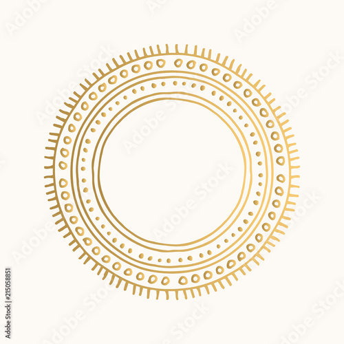 Golden ornamental frame. Vector vintage border. Hand drawn tribal design.