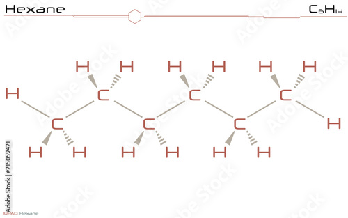 Large and detailed infographic of the molecule of Hexane
