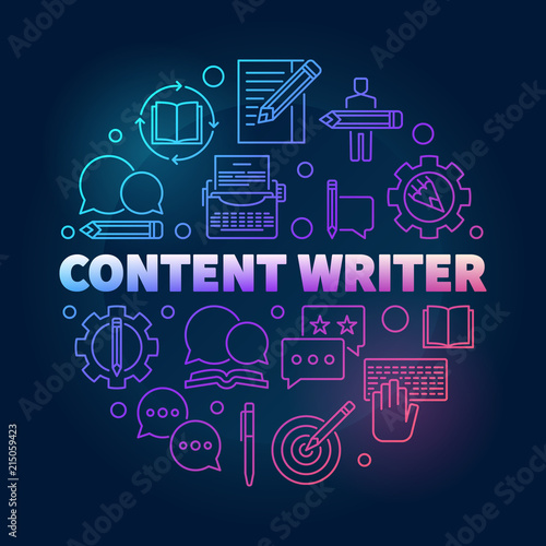Content writer vector colored round line illustration
