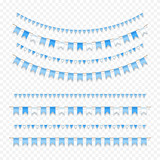 Collection of blue and white garlands. Set of realistic garlands with traditional Oktoberfest colors isolated on transparent background. Vector illustration.