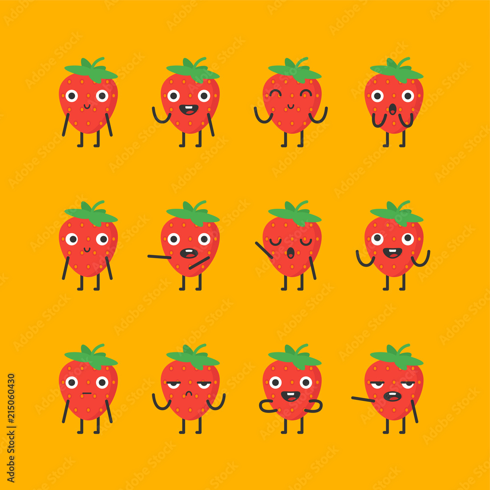 Fototapeta premium Strawberry character set different options and emotions