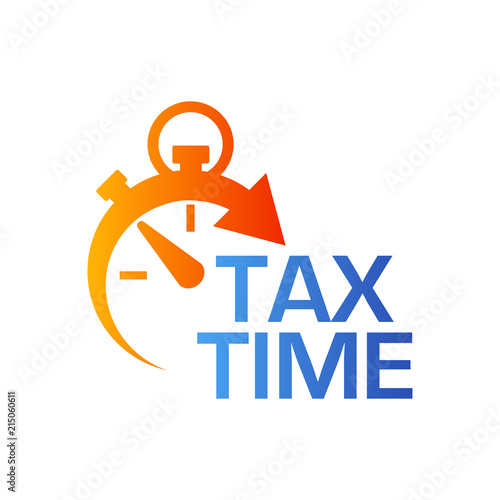 Icono plano cronometro con TAX TIME en azul y naranja
