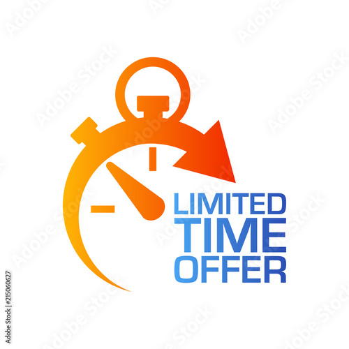 Icono plano cronometro LIMITED TIME OFFER en azul y naranja