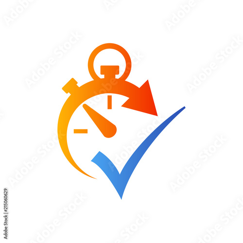 Icono plano cronometro OK en azul y naranja