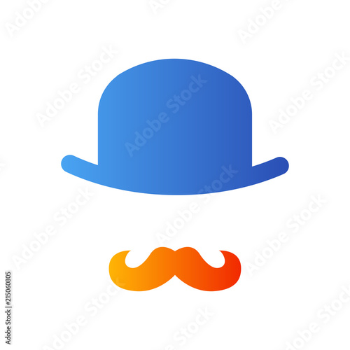 Icono plano bombín con bigote en azul y naranja