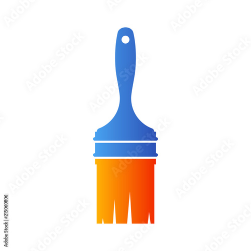 Icono plano brocha de pintor vertical en azul y naranja