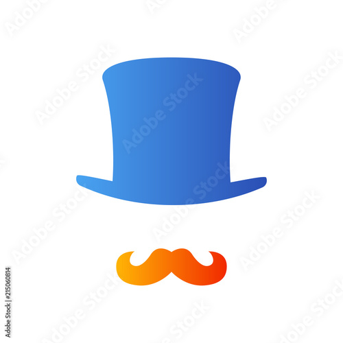 Icono plano chistera con bigote en azul y naranja