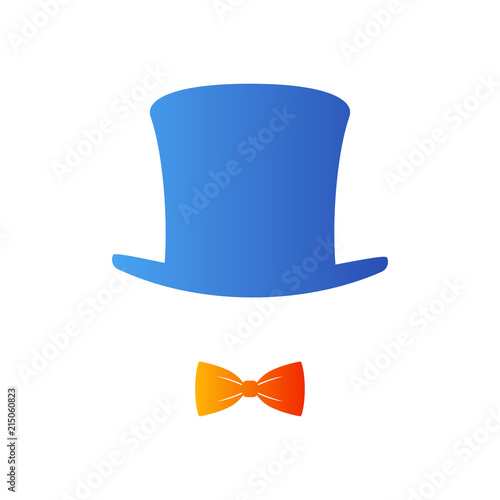 Icono plano chistera con pajarita en azul y naranja