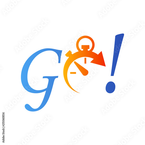 Icono plano GO con cronometro en azul y naranja