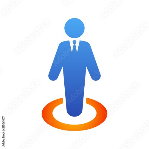 Icono plano hombre en círculo en perspectiva en azul y naranja