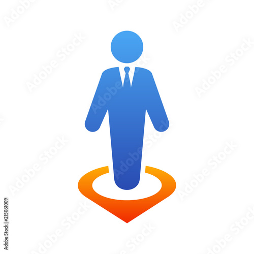 Icono plano hombre de negocios en puntero en azul y naranja