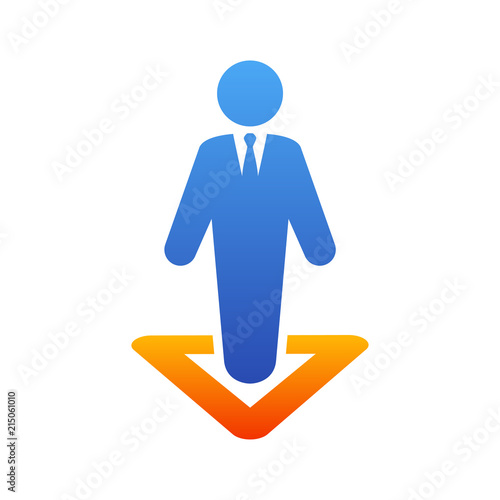 Icono plano hombre de negocios en triangulo en azul y naranja