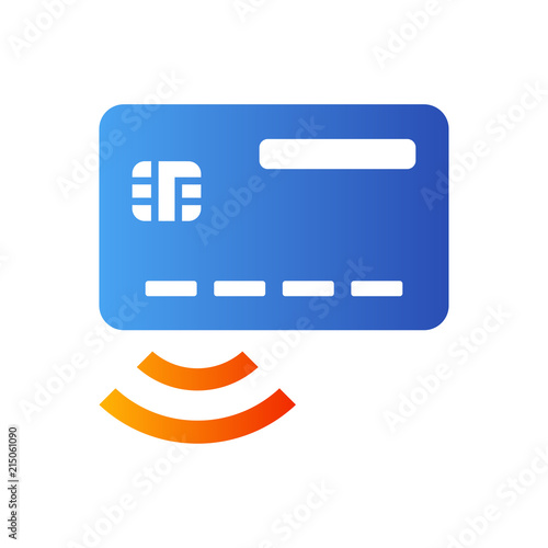 Icono plano tarjeta de credito sin contacto en azul y naranja