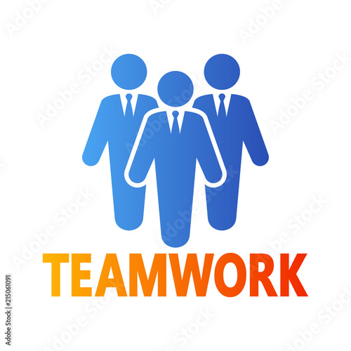 Icono plano TEAMWORK en grupo de trabajo en azul y naranja