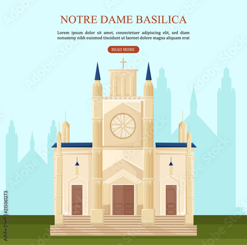 Notre Dame Basilica in Paris Vector. Architecture cartoon design