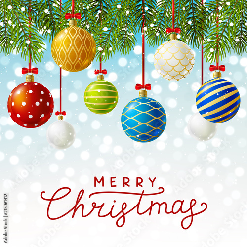 Christmas greeting card with color Xmas balls