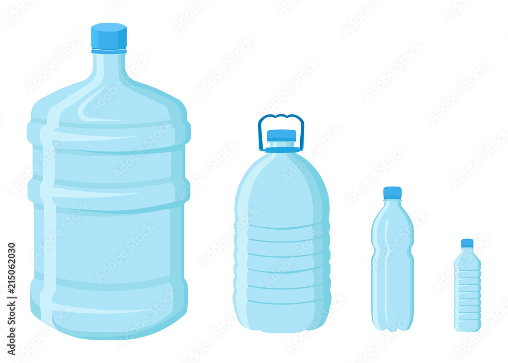 Flat vector set of empty plastic bottles in different shapes. Flat vector set of empty plastic bottles in different shapes.