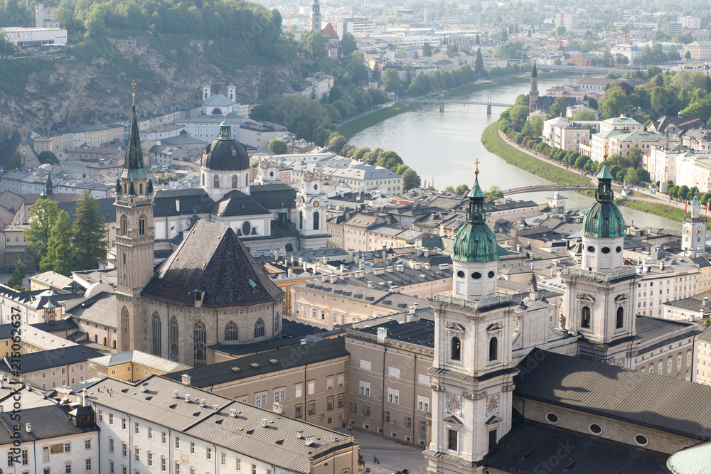 Fototapeta premium Air view of the historic city of Salzburg