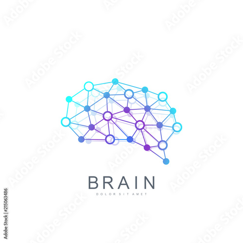 Colorful Vector Template Brain Logo. Creative Idea Concept Design Brain Logotype Icon.