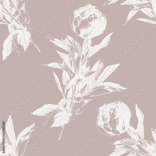 Peony flower silhouette seamless pattern