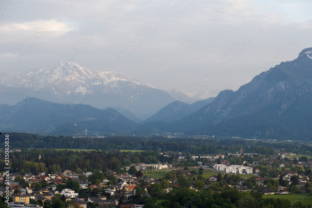 Beautiful view from the Hohensalzburg fortress, a panorama of Salzburg