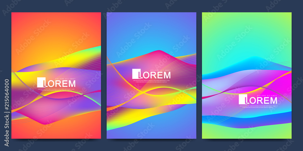 Modern vector template for brochure leaflet flyer cover banner catalog in A4 size. Abstract fluid 3d shapes vector trendy liquid colors backgrounds set. Colored fluid graphic composition illustration.