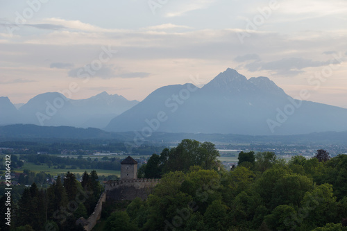 Beautiful view of the Alps from Hohensalzburg fortress  panorama Salzburg