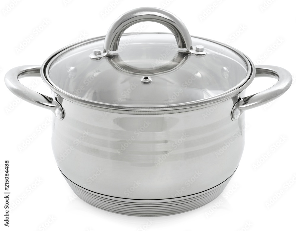 Metal saucepan with closed lid. Рan isolated on white background Metal saucepan with closed lid. Рan isolated on white background