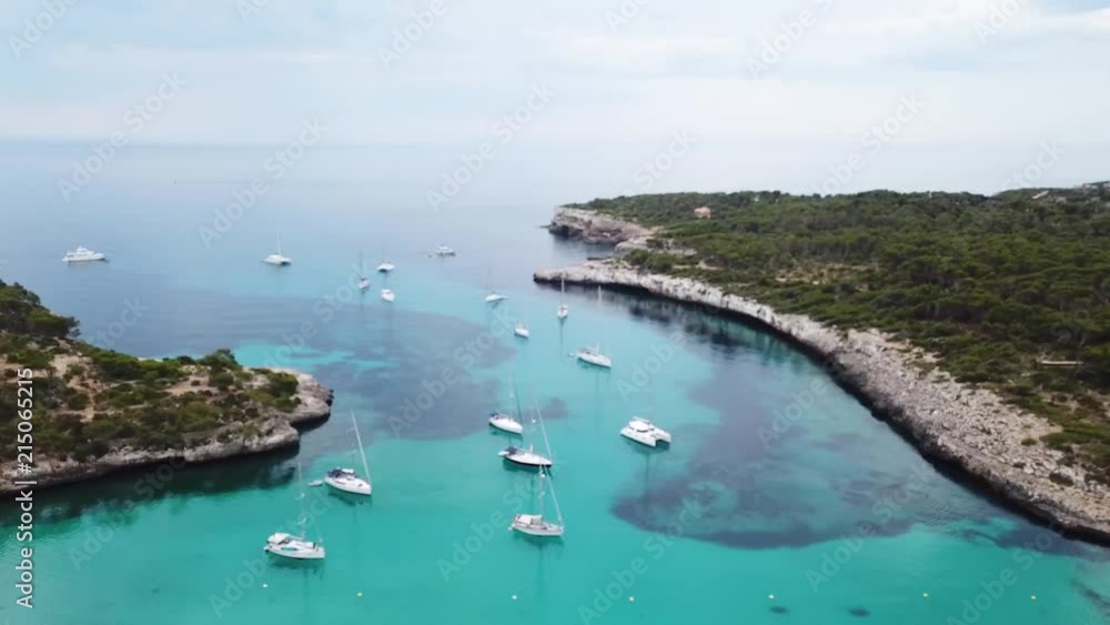 Aerial: The beach of Cala Mondrago in Mallorca, Spain Aerial: The beach of Cala Mondrago in Mallorca, Spain