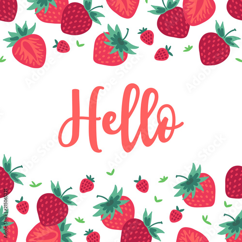 Fruit greeting card with seamless border - strawberry