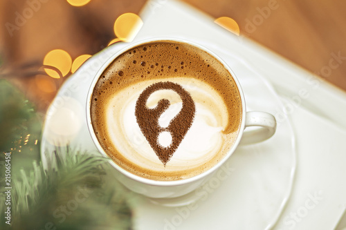 Coffee cup with question mark