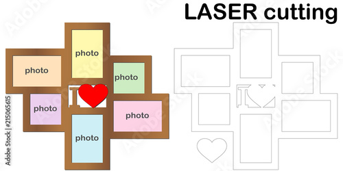 Frame for photos for laser cutting. Collage of photo frames. Template laser cutting machine for wood and metal. The perfect gift for St. Valentine's Day