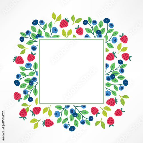 Fruit greeting card with blueberry, wild strawberry, square blank label