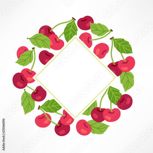 Fruit greeting card with cherry and rhombus blank label