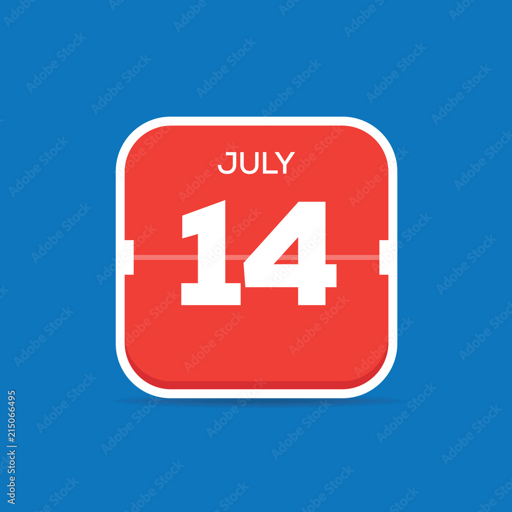 Fototapeta premium July 14 Calendar Flat Icon