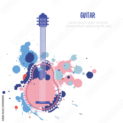 Guitar music concept poster design with colorful vibrant splashes for modern design vector background.
