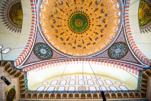  Interior view of domes and ceilings of Suleymaniye mosque  largest mosque of Istanbul was built in 1550-1580 by design of the chief Ottoman architect Mimar Sinan. 