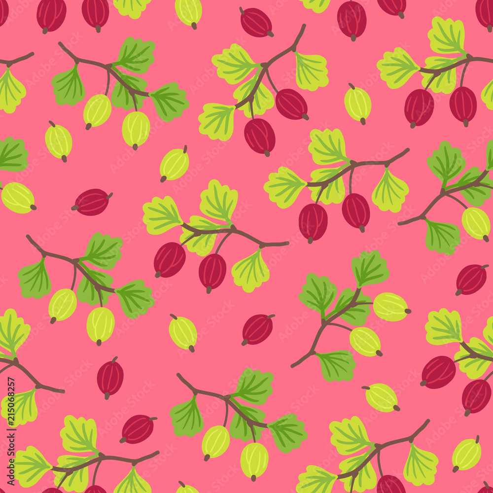 Fruit seamless pattern with gooseberry on pink background Fruit seamless pattern with gooseberry on pink background