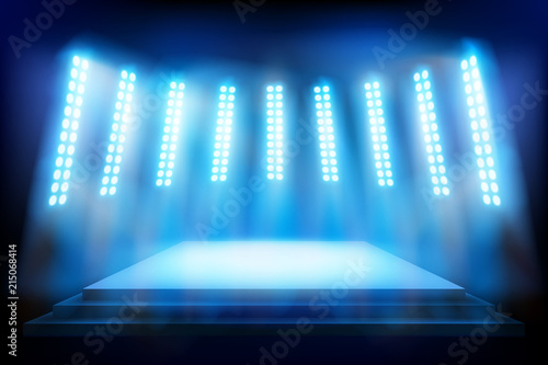 Place for the show illuminated by floodlights. Vector illustration.