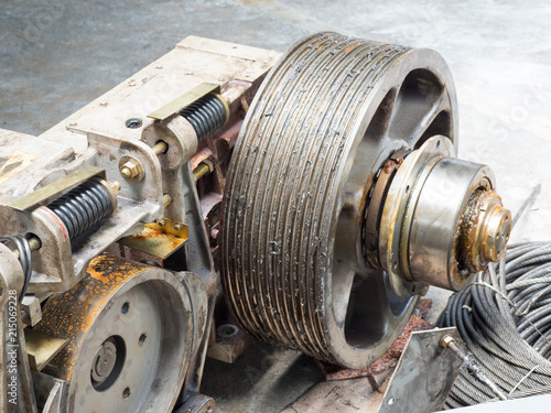 Expired Motor, sling, brake, Electric transformers, passenger elevator. Picture set for maintenance.
