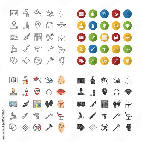 Tattoo studio icons set