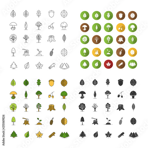 Tree types icons set