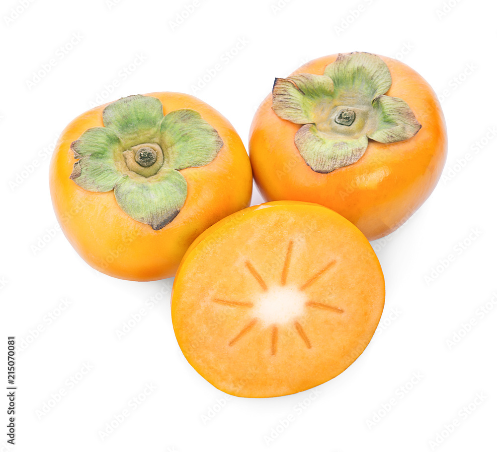 fresh ripe persimmons isolated on white background fresh ripe persimmons isolated on white background