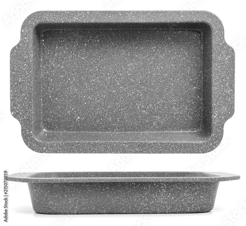 Gray baking tray isolated on white background