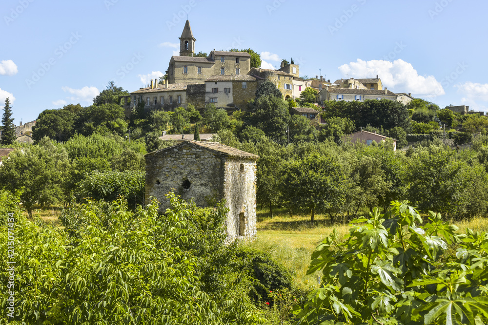 old small village Grillon with orchard and fig tree, Provence, France, department Vaucluse, region Provence-Alpes-Côte d'Azur