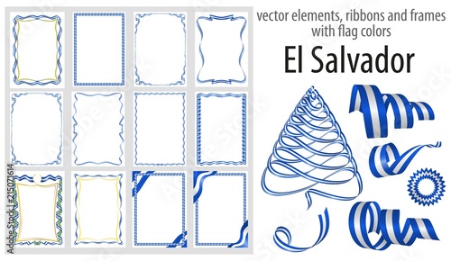 vector elements, ribbons and frames with flag colors El Salvador, template for your certificate and diploma